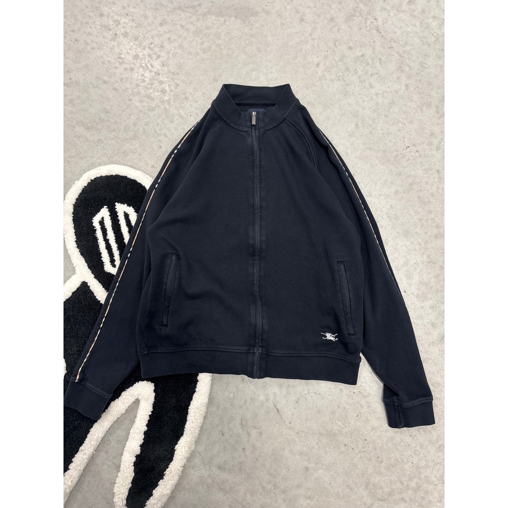 Burberry Golf Women XL Navy Blue Full Zip Track Jacket Nova Check Trim Cotton